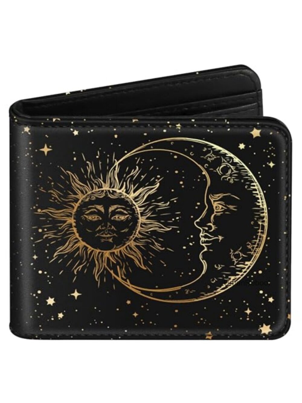 PU Leather Bifold Wallet RFID Slim Card Holder Sun Moon Stars